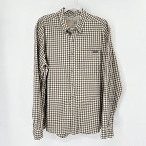 Eddie Bauer Travex Departure Check‎ Plaid Button Up Shirt Sz L Men's Brown Mesh